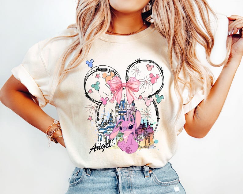 Mickey Ear Stitch and Minnie Bow Angel Couple Shirt, Disney Stitch Ear Boy Shirt, Minnie Bow Angel Girl Tee, Disney Trip Family Matching Tee