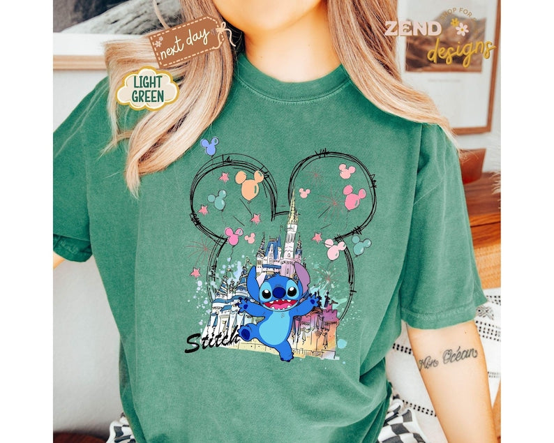 Comfort Colors® Mickey Ear Stitch and Minnie Bow Angel Couple Shirt, Disney Stitch Ear Boy Shirt, Minnie Bow Angel Girl Tee, Disney Trip Tee