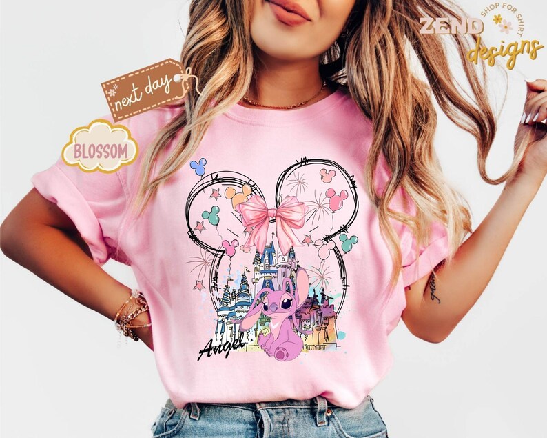 Comfort Colors® Mickey Ear Stitch and Minnie Bow Angel Couple Shirt, Disney Stitch Ear Boy Shirt, Minnie Bow Angel Girl Tee, Disney Trip Tee
