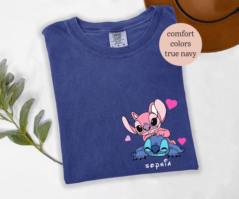 Custom Angel and Stitch Valentine Shirt, Custom Name Lovers Tshirt, Matching Couple Gift, Boyfriend Girlfriend Personalized Shirt