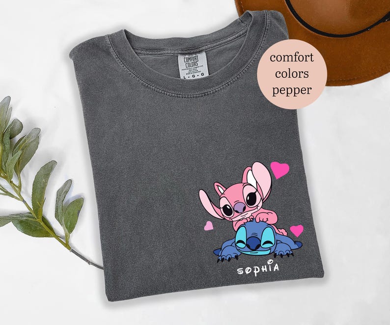 Custom Angel and Stitch Valentine Shirt, Custom Name Lovers Tshirt, Matching Couple Gift, Boyfriend Girlfriend Personalized Shirt