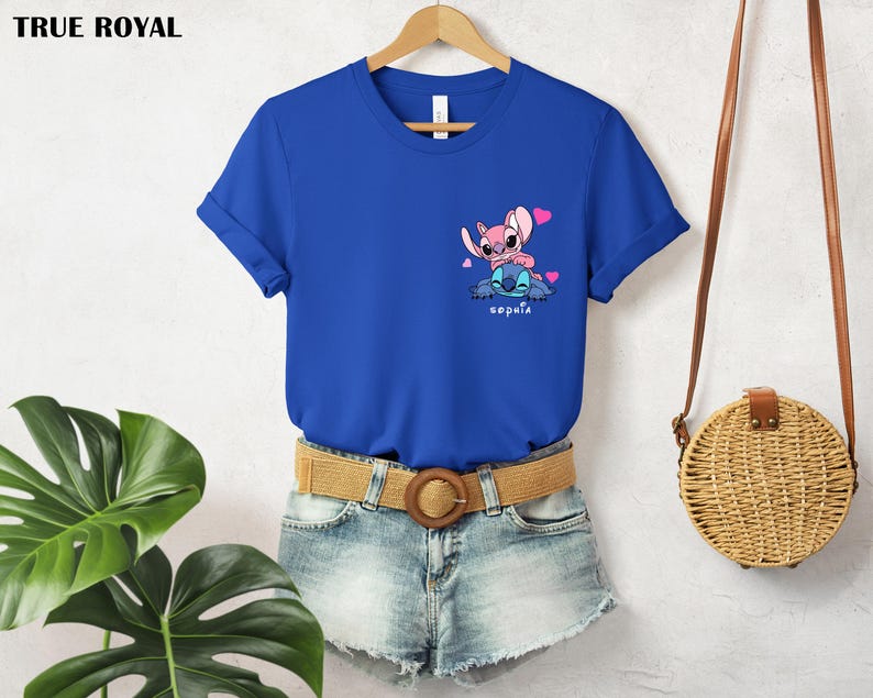 Custom Angel and Stitch Valentine Shirt, Custom Name Lovers Tshirt, Matching Couple Gift, Boyfriend Girlfriend Personalized Shirt