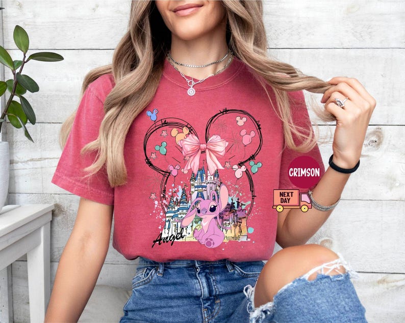 Comfort Colors® Mickey Ear Stitch and Minnie Bow Angel Couple Shirt, Disney Stitch Ear Boy Shirt, Minnie Bow Angel Girl Tee, Disney Trip Tee