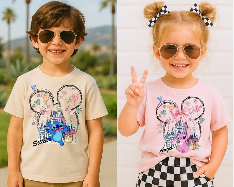 Mickey Ear Stitch and Minnie Bow Angel Couple Shirt, Disney Stitch Ear Boy Shirt, Minnie Bow Angel Girl Tee, Disney Trip Family Matching Tee