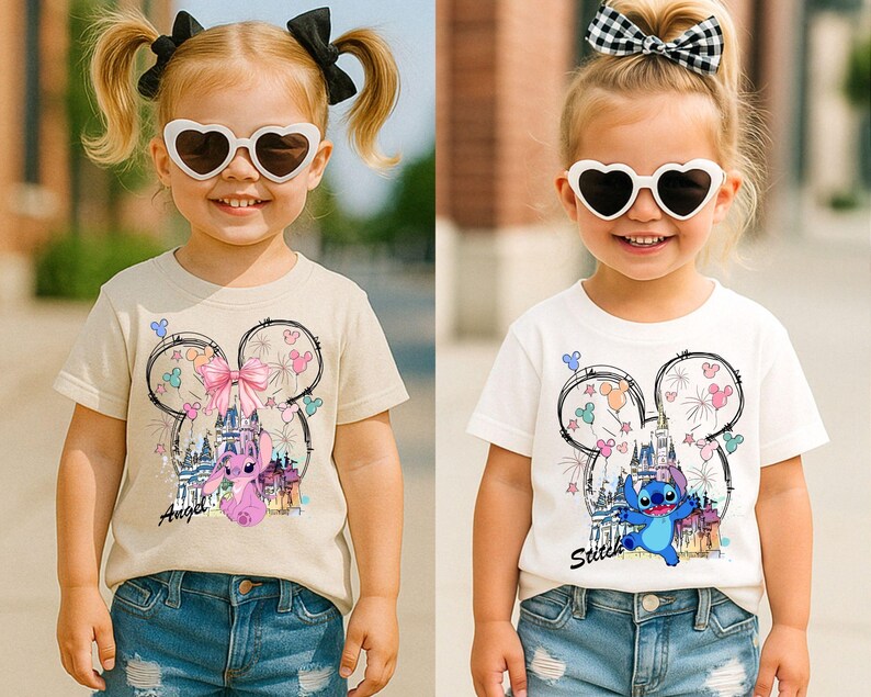 Mickey Ear Stitch and Minnie Bow Angel Couple Shirt, Disney Stitch Ear Boy Shirt, Minnie Bow Angel Girl Tee, Disney Trip Family Matching Tee