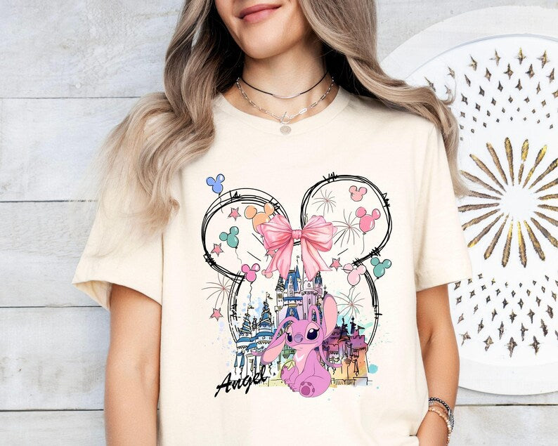 Mickey Ear Stitch and Minnie Bow Angel Couple Shirt, Disney Stitch Ear Boy Shirt, Minnie Bow Angel Girl Tee, Disney Trip Family Matching Tee