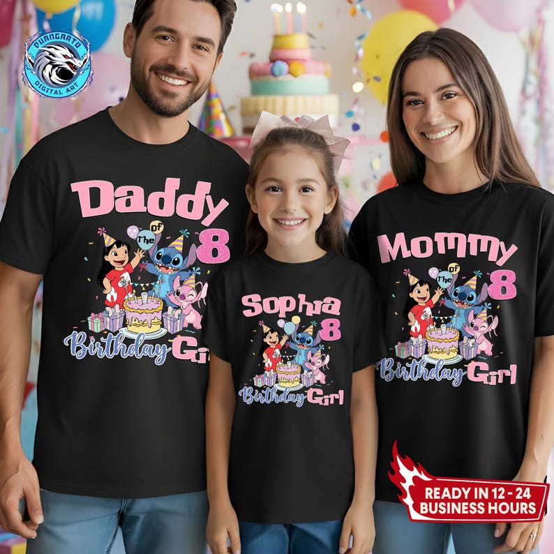 Personalized Lilo & Stitch Birthday Family Shirts, Custom Name and Age Matching Tees