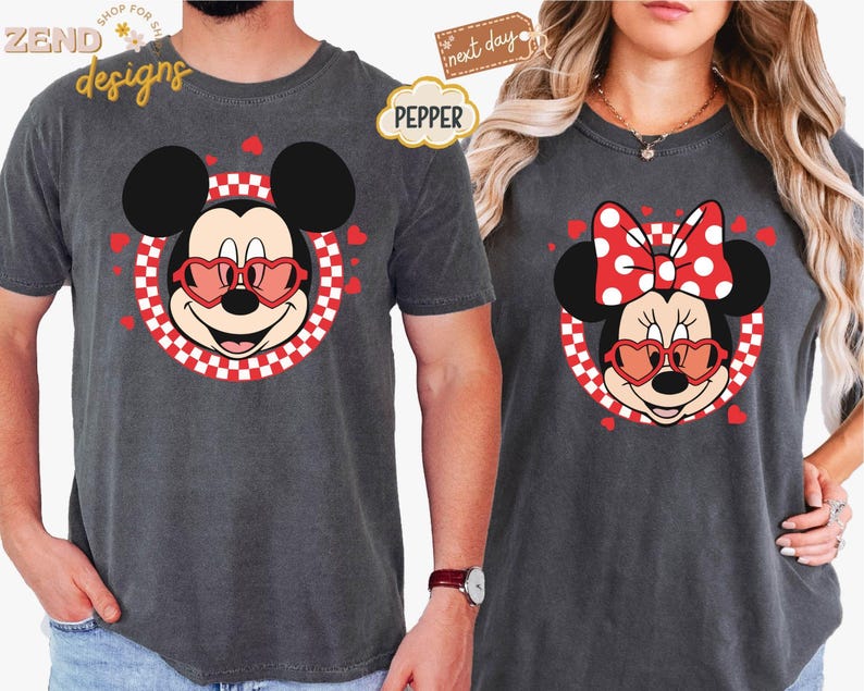 Comfort Colors® Disney Valentine’s Day Mickey and Friends Shirts, Mickey Minnie Donald Daisy Goofy Pluto Love Tee, Cute Heart Sunglasses Tee