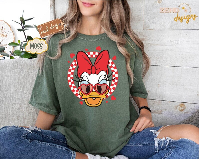 Comfort Colors® Disney Valentine’s Day Mickey and Friends Shirts, Mickey Minnie Donald Daisy Goofy Pluto Love Tee, Cute Heart Sunglasses Tee