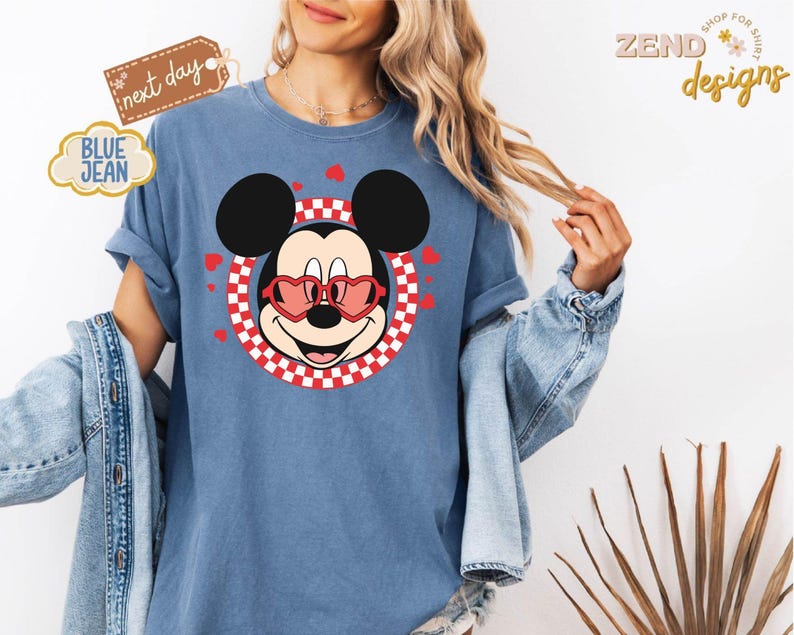 Comfort Colors® Disney Valentine’s Day Mickey and Friends Shirts, Mickey Minnie Donald Daisy Goofy Pluto Love Tee, Cute Heart Sunglasses Tee