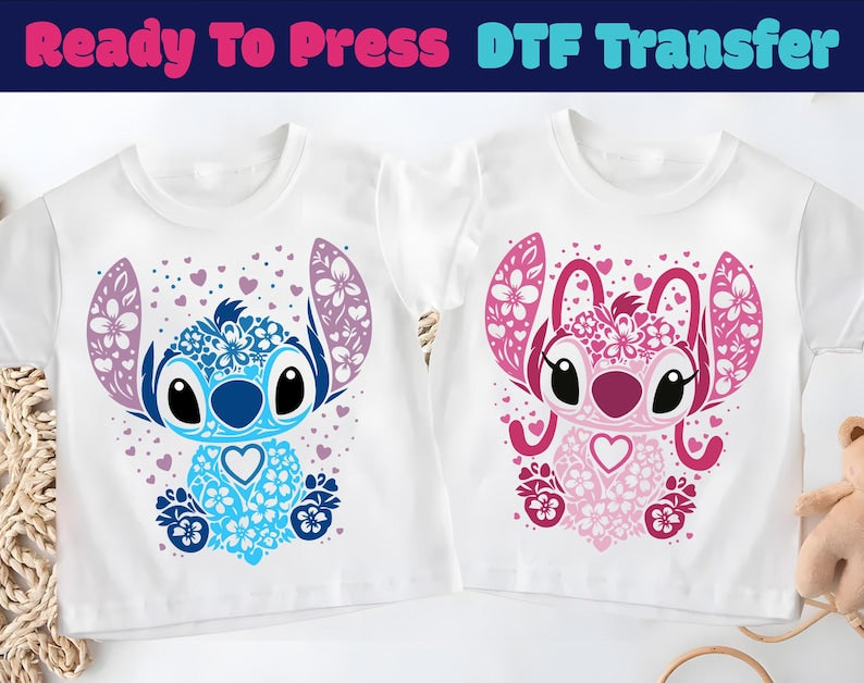 Disney Stitch Ready To Press, And Angel DTF Transfer, & product image 1