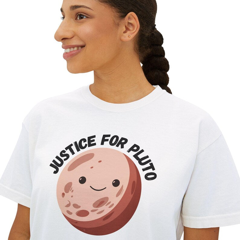 Justice for Pluto T-Shirt, Astronomy Shirt, Womens Cropped Comfort Colors