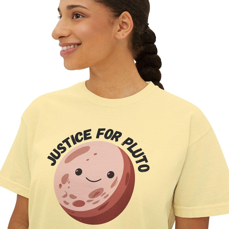 Justice for Pluto T-Shirt, Astronomy Shirt, Womens Cropped Comfort Colors