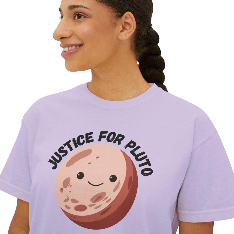 Justice for Pluto T-Shirt, Astronomy Shirt, Womens Cropped Comfort Colors