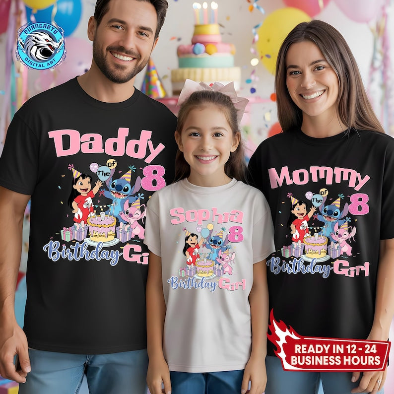 Personalized Lilo & Stitch Birthday Family Shirts, Custom Name and Age Matching Tees