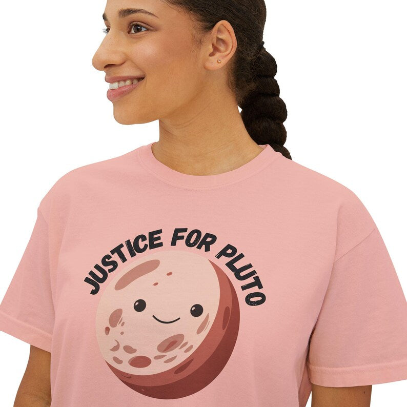 Justice for Pluto T-Shirt, Astronomy Shirt, Womens Cropped Comfort Colors