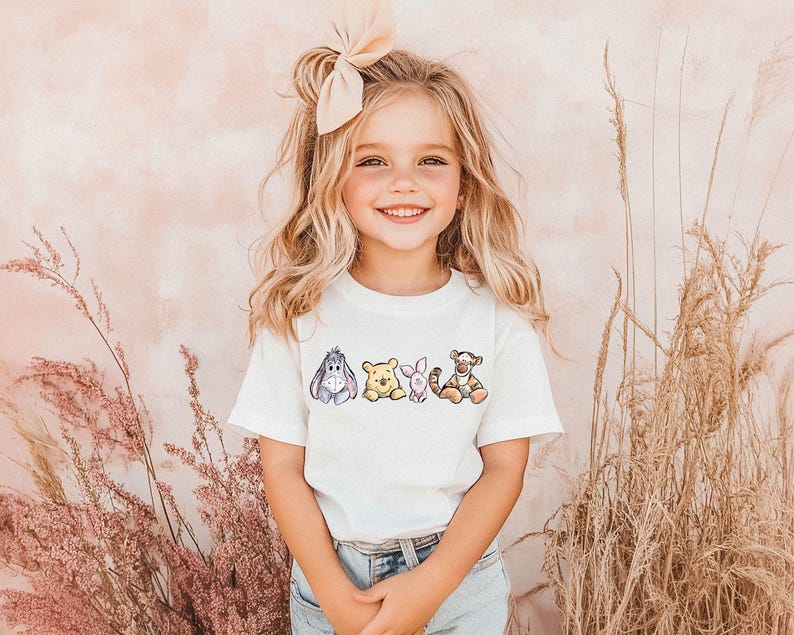 Winnie The Pooh Friends Shirt, Eeyore Pooh Piglet Tigger Cute Tee, Disney Character Sketch Style Shirt, Soft Pastel Cartoon Tee
