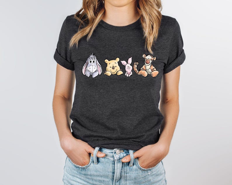 Winnie The Pooh Friends Shirt, Eeyore Pooh Piglet Tigger Cute Tee, Disney Character Sketch Style Shirt, Soft Pastel Cartoon Tee