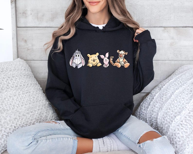 Winnie The Pooh Friends Shirt, Eeyore Pooh Piglet Tigger Cute Tee, Disney Character Sketch Style Shirt, Soft Pastel Cartoon Tee