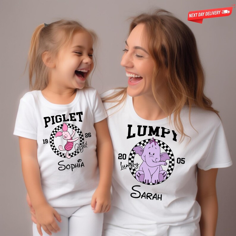 Custom Winnie the Pooh Character Shirt, Personalized Piglet Lumpy Tee, Retro Checkerboard Disney Family Trip Shirts
