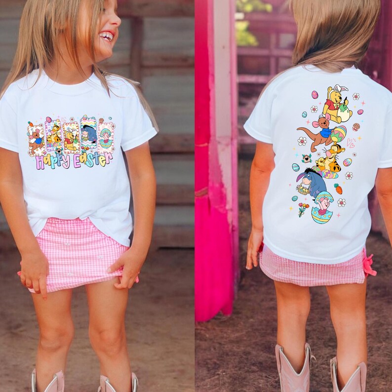 Happy Easter Winnie the Pooh Shirt, Retro Pooh and Friends Kids Tee, Tigger Piglet Eeyore Holiday Top, Magical Bunny Day