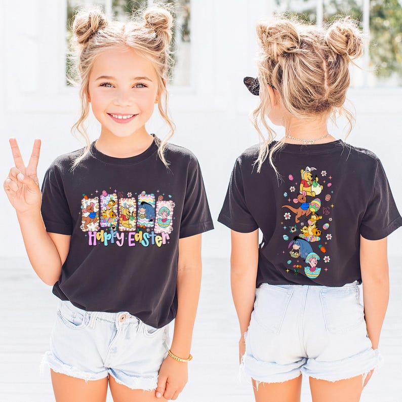 Happy Easter Winnie the Pooh Shirt, Retro Pooh and Friends Kids Tee, Tigger Piglet Eeyore Holiday Top, Magical Bunny Day
