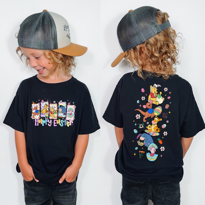 Happy Easter Winnie the Pooh Shirt, Retro Pooh and Friends Kids Tee, Tigger Piglet Eeyore Holiday Top, Magical Bunny Day