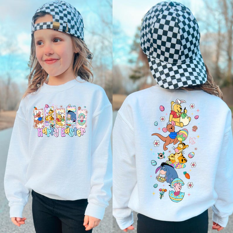 Happy Easter Winnie the Pooh Shirt, Retro Pooh and Friends Kids Tee, Tigger Piglet Eeyore Holiday Top, Magical Bunny Day