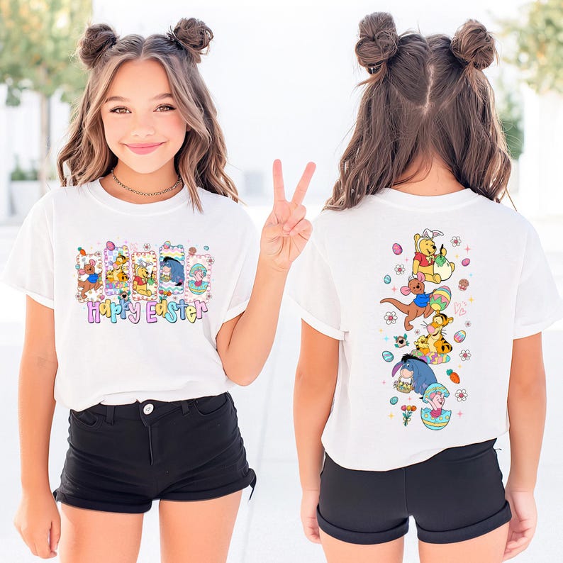 Happy Easter Winnie the Pooh Shirt, Retro Pooh and Friends Kids Tee, Tigger Piglet Eeyore Holiday Top, Magical Bunny Day