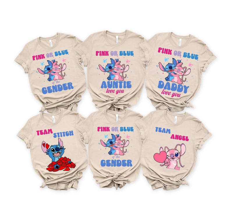 Disney Gender Reveal Party Shirt, Pink Or Blue Tee, Team Stitch Team Angel Hoodie, Disneyland Baby Shower Matching Sweatshirt, Cozy Outfit