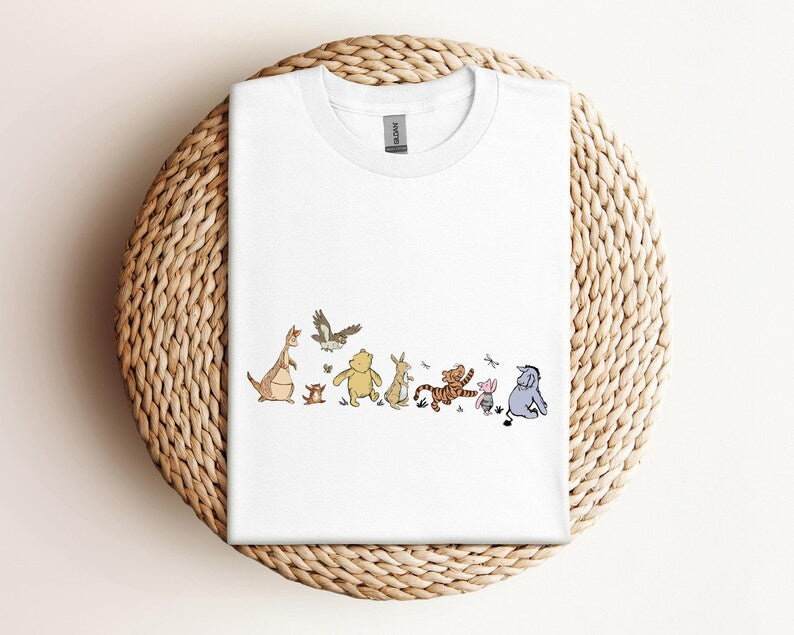 Winnie The Pooh Friends Shirt, Eeyore Pooh Piglet Tigger Cute Tee, Disney Character Sketch Style Tee,Soft Pastel Cartoon Tee