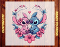 Stitch and Angel Love DTF Heat Transfer –  Cute Floral Disney Couple Blue Alien Ready to Press, Lovely Gift For Kids