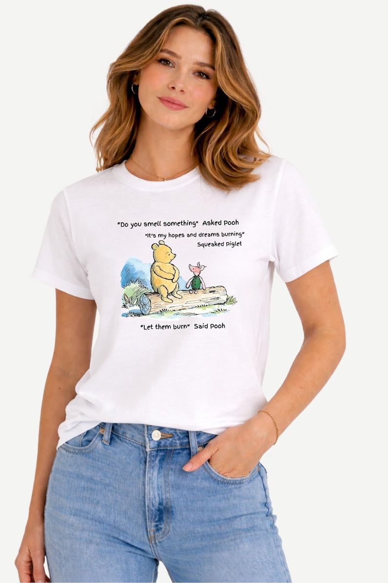 Pooh and Piglet Dark Humor Short Sleeve Cotton T-Shirt