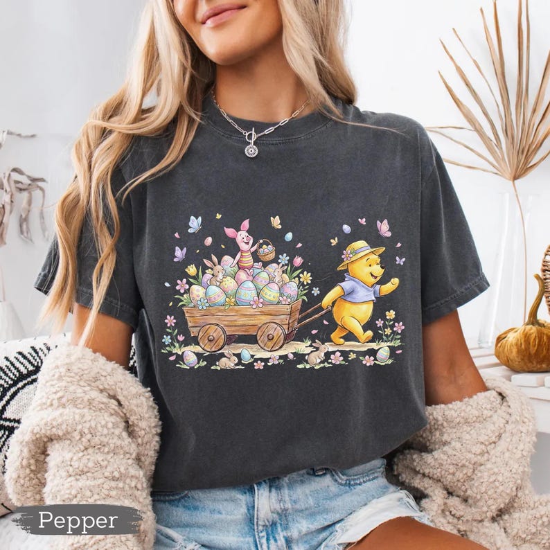 Winnie The Pooh Easter Shirt Comfort Colors, Pooh And Piglet Easter Shirt, Disney Easter Bunny Shirt, Spring Easter Vacation Tee
