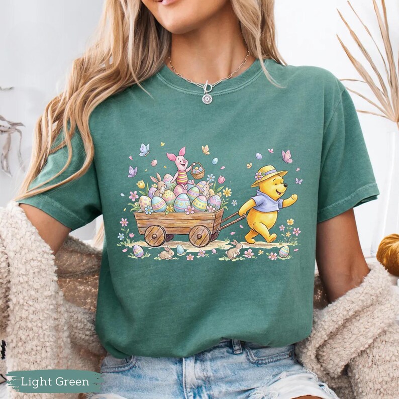Winnie The Pooh Easter Shirt Comfort Colors, Pooh And Piglet Easter Shirt, Disney Easter Bunny Shirt, Spring Easter Vacation Tee