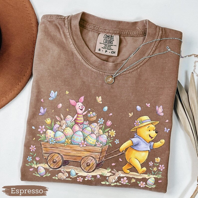Winnie The Pooh Easter Shirt Comfort Colors, Pooh And Piglet Easter Shirt, Disney Easter Bunny Shirt, Spring Easter Vacation Tee