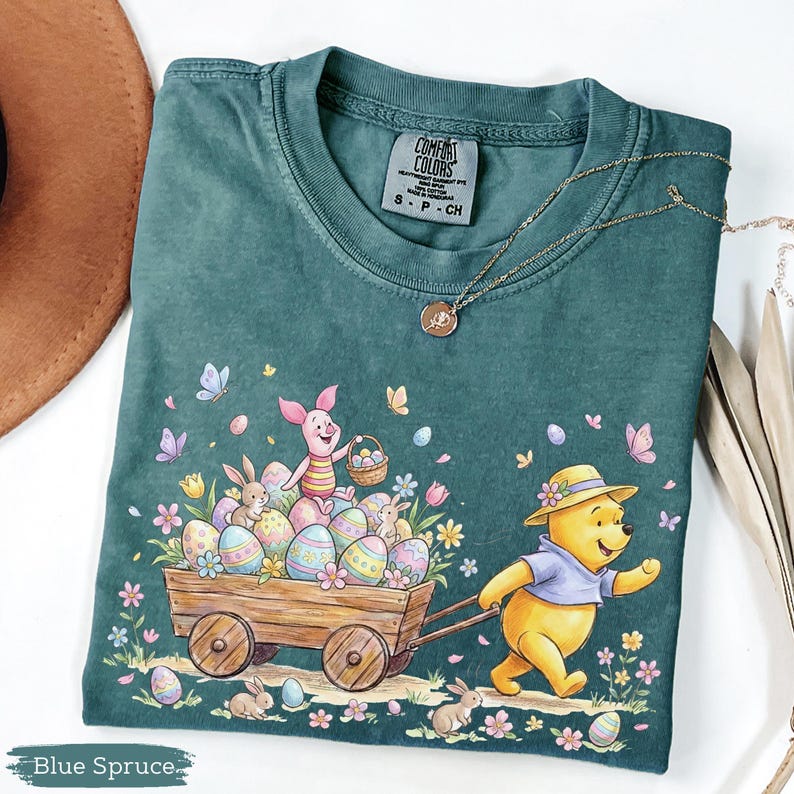 Winnie The Pooh Easter Shirt Comfort Colors, Pooh And Piglet Easter Shirt, Disney Easter Bunny Shirt, Spring Easter Vacation Tee