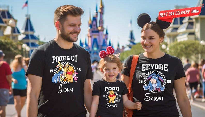 Custom Winnie the Pooh Character Shirt, Personalized Piglet Lumpy Tee, Retro Checkerboard Disney Family Trip Shirts