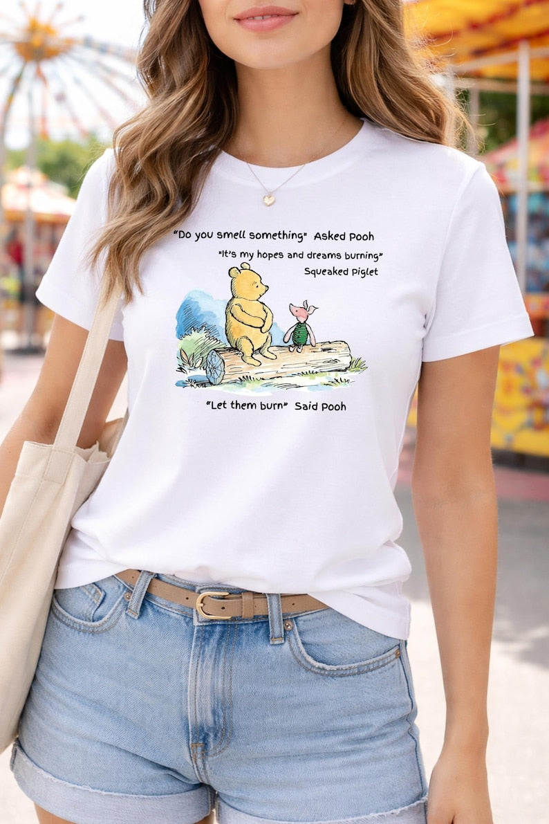 Pooh and Piglet Dark Humor Short Sleeve Cotton T-Shirt