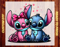 Stitch And Angel Love DTF Heat Transfer –  Disney Floral Cartoon Blue Alien Pink Hearts  Ready to Press, Funny Animal Gift For Kids