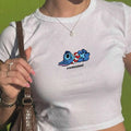 Overstimulated Stitch Embroidered Baby Tee, Cute Disney Inspired Crop T Shirt, Funny Stitch Shirt, Disneyland Trip Outfit, Cute Baby Tee