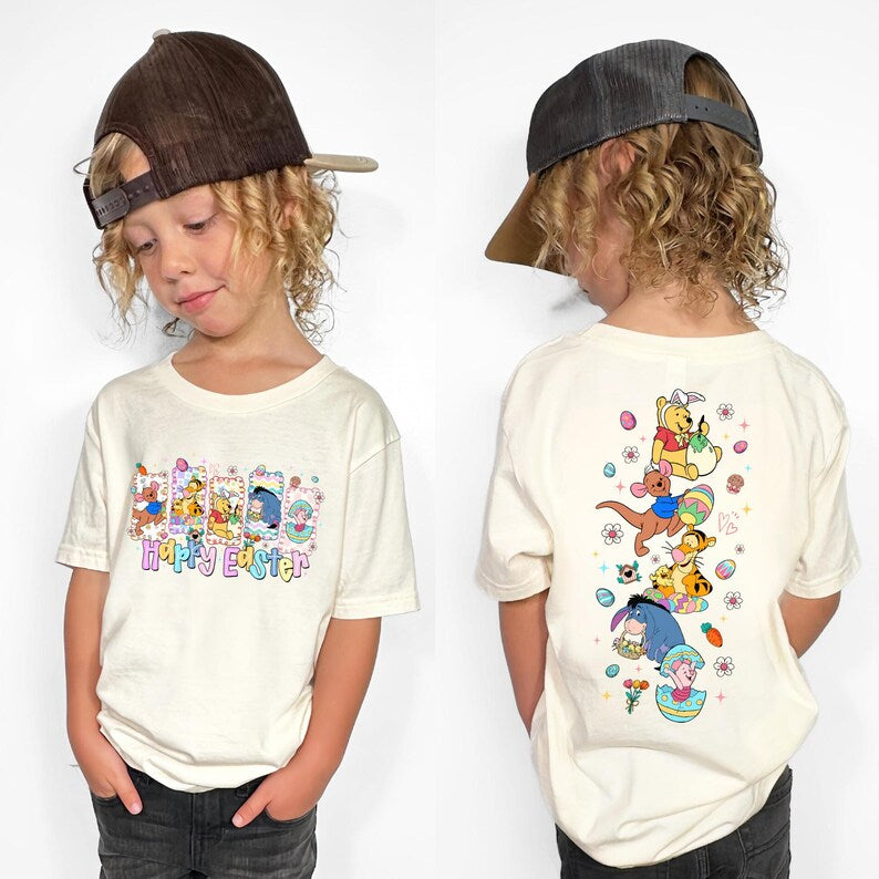 Happy Easter Winnie the Pooh Shirt, Retro Pooh and Friends Kids Tee, Tigger Piglet Eeyore Holiday Top, Magical Bunny Day
