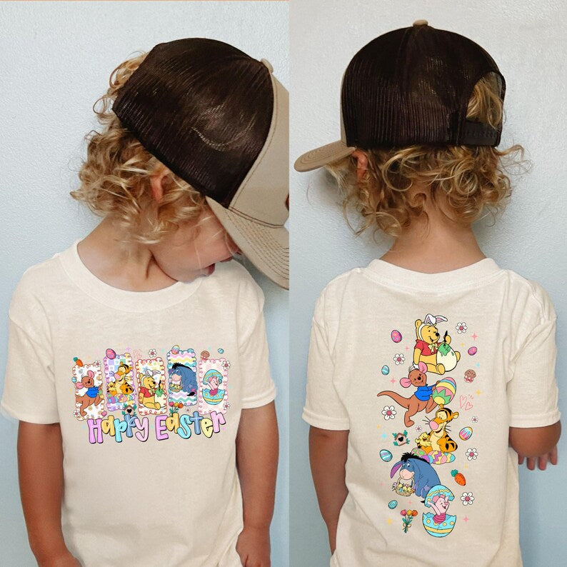 Happy Easter Winnie the Pooh Shirt, Retro Pooh and Friends Kids Tee, Tigger Piglet Eeyore Holiday Top, Magical Bunny Day