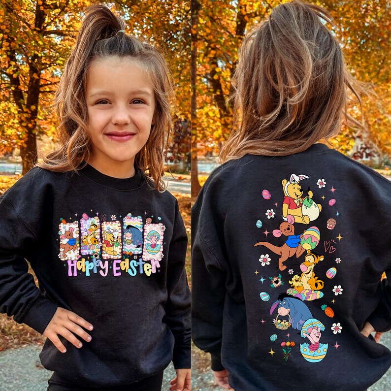 Happy Easter Winnie the Pooh Shirt, Retro Pooh and Friends Kids Tee, Tigger Piglet Eeyore Holiday Top, Magical Bunny Day