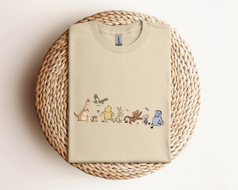 Winnie The Pooh Friends Shirt, Eeyore Pooh Piglet Tigger Cute Tee, Disney Character Sketch Style Tee,Soft Pastel Cartoon Tee