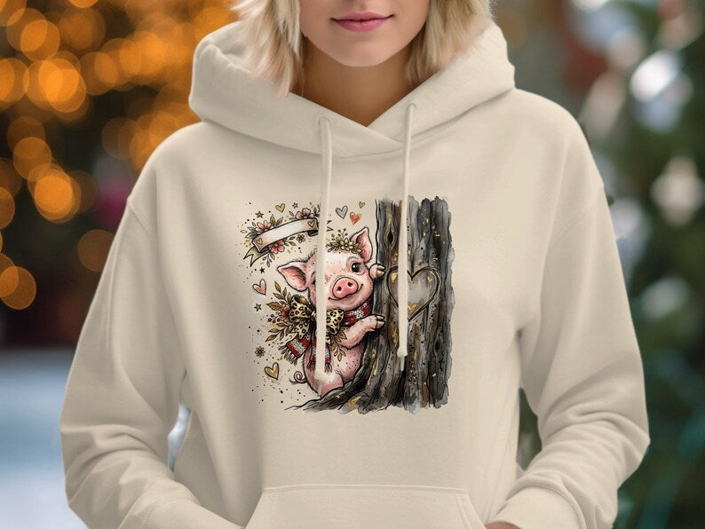 Watercolor Piglet Peeking T-Shirt, Leopard Bow, Rustic Farm Animal Lover Gift