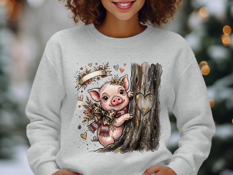 Watercolor Piglet Peeking T-Shirt, Leopard Bow, Rustic Farm Animal Lover Gift
