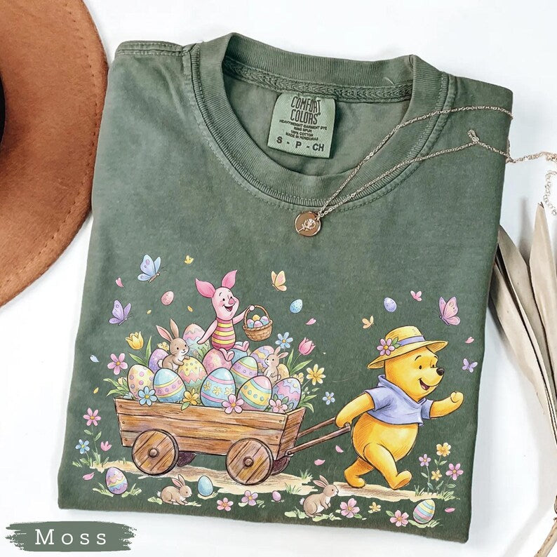 Winnie The Pooh Easter Shirt Comfort Colors, Pooh And Piglet Easter Shirt, Disney Easter Bunny Shirt, Spring Easter Vacation Tee