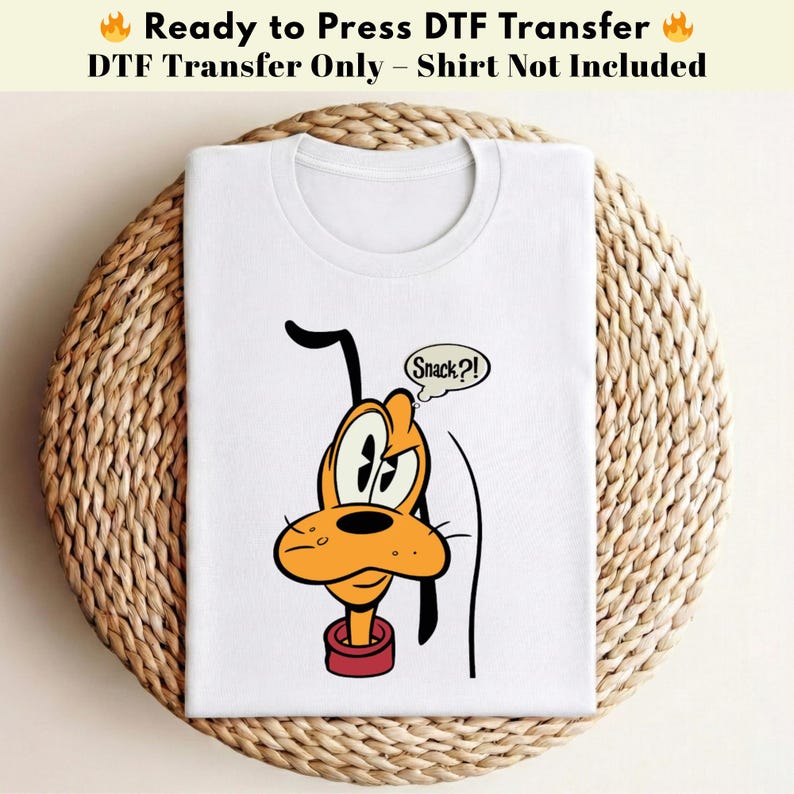 Pluto Snack Funny DTF Transfer, Pluto Cartoon Heat Transfer, Disneyworld Shirt, Disney Characters DTF, Heat Press Transfers,Disney Trip 2026