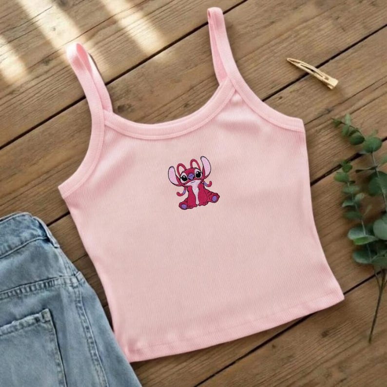 Lilo and Stitch Embroidered Tank Top, Disney Stitch Spaghetti Strap Tank, Stitch & Angel Crop Top, Disney Summer Top, Disneyland Family Trip